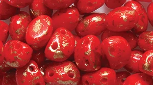 30CA141-GLR: CZ Candy Oval 2HOLE Red W/Gold Spots 4x6mm-50PC