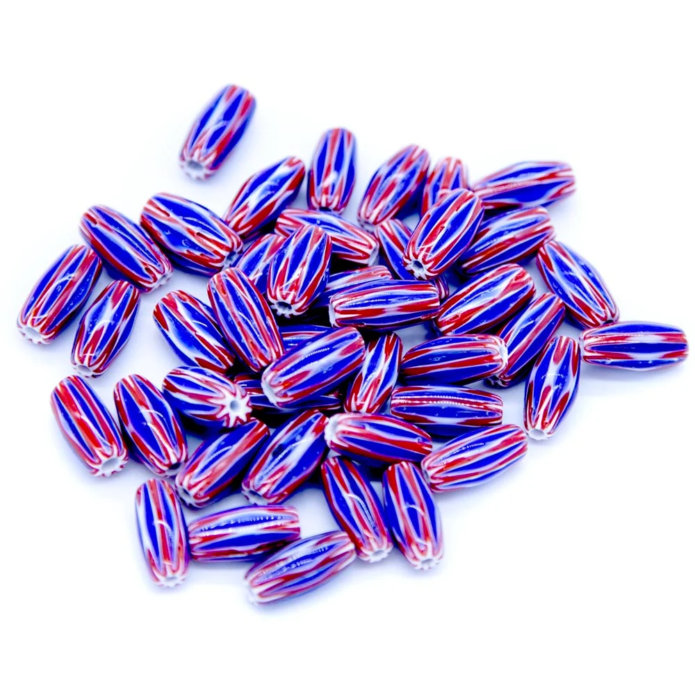 34IN376: Chevron Oval Blue/Red 15mm avg 50Grams