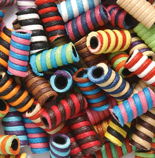 62CH100: Cord Tube Bead Mix Stripes 7x12mm 100PC