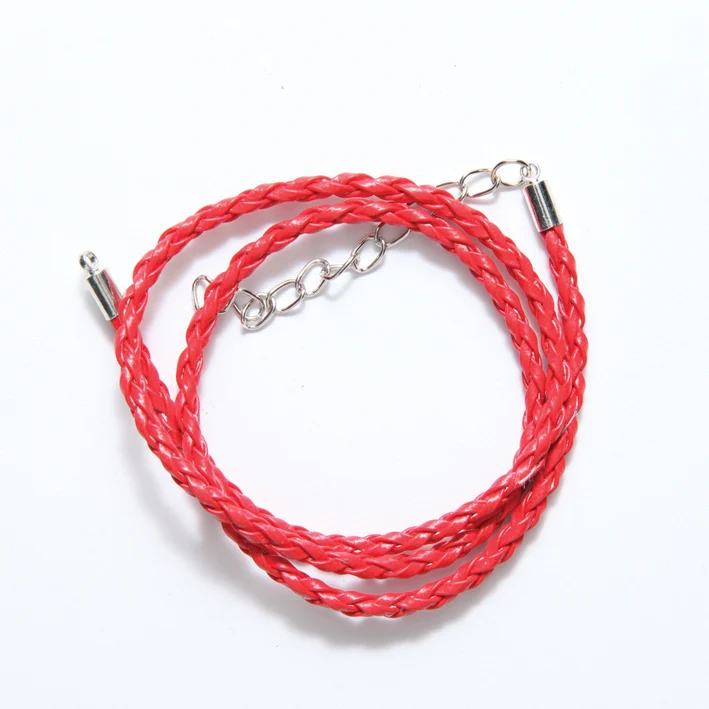 71LN144-17: Braided Leather Necklace Red 17-19IN 1PC