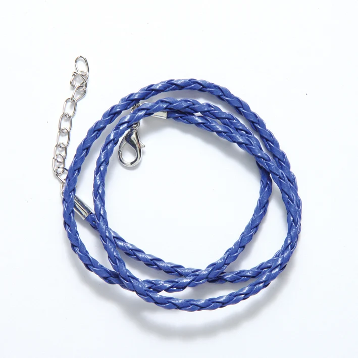 71LN176-17: Braided Leather Necklace Blue 17-19IN 1PC
