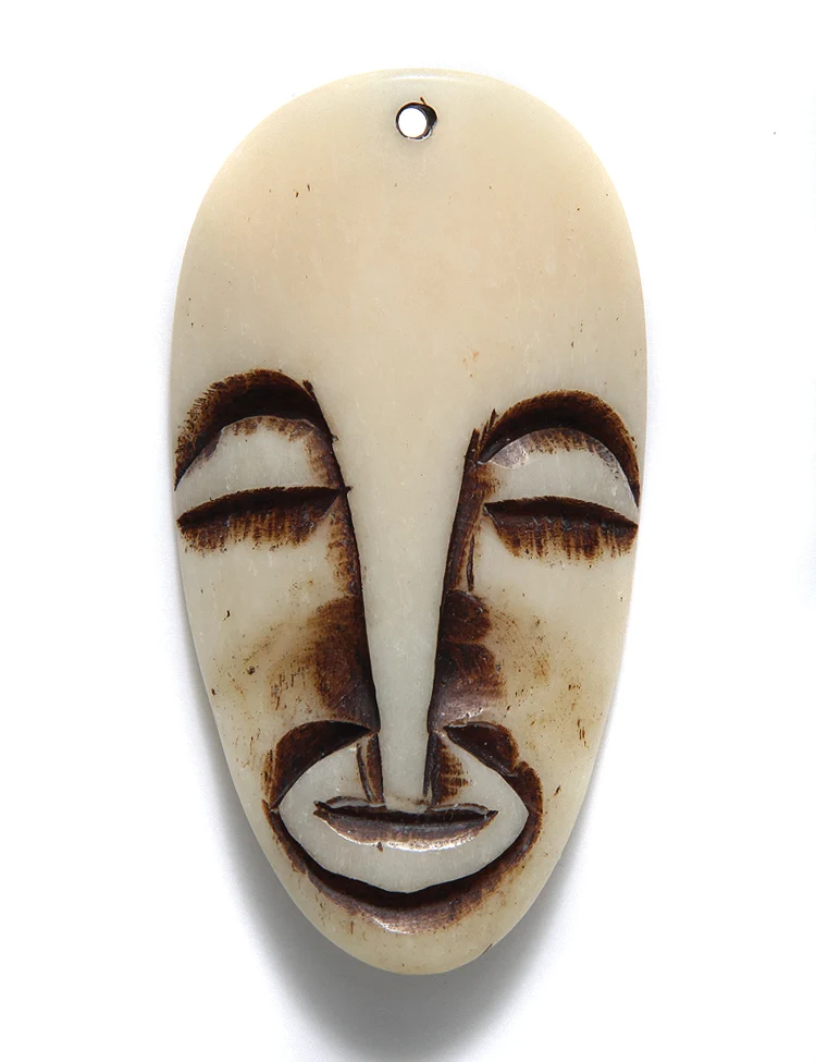 BN375-42: Bone Pendant Mask Curved 38x72mm Average 1 Piece