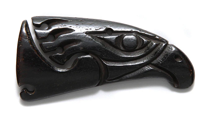 BN375-47B: Bone Carved Eagle Head Brown 27x50mm 1 Piece