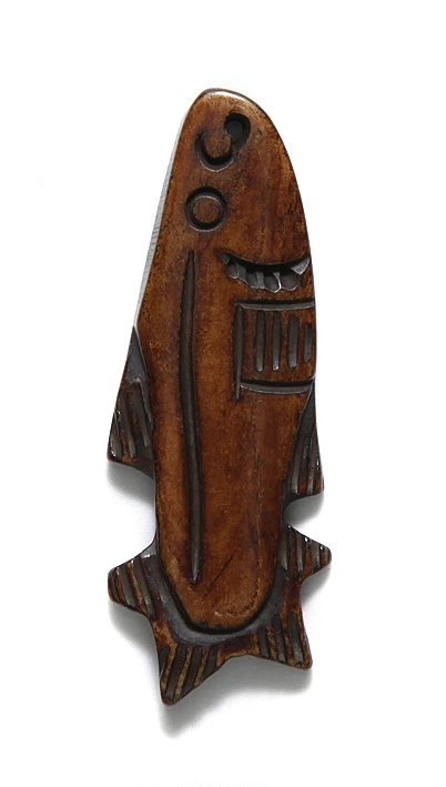 BN375-49B: Bone Carved Fish/salmon Brown 18x47mm 2 Pieces
