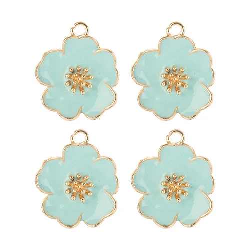 DZ0467-012: Zinc Charm 20x24mm Blue Flower 4PPK - Image 2