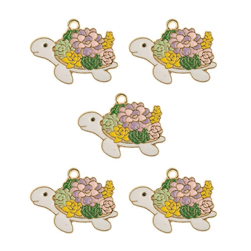DZ0467-030: Zinc Charm 29x21mm Turtle w/Flowers 5PPK - Image 2