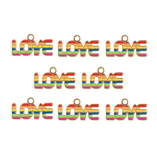 DZ0467-033: Zinc Charm 12x22mm Rainbow Love 8PPK - Image 2