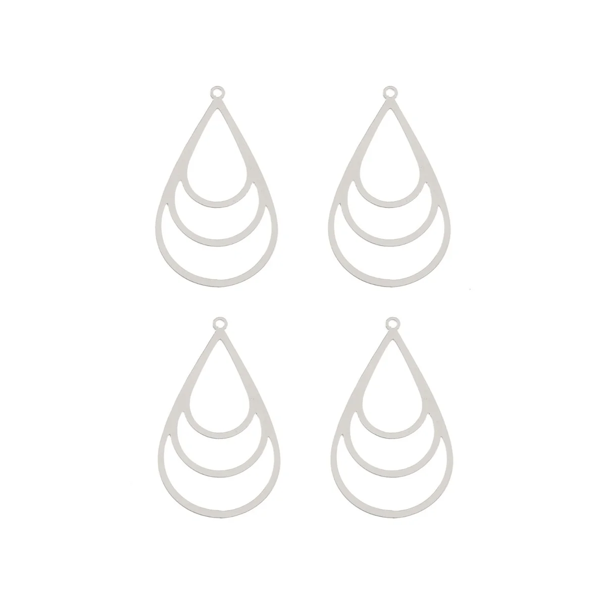 DZ1406-44: Beadwork Findings Silver Pendant Multi Drop 21x36mm 4PPK