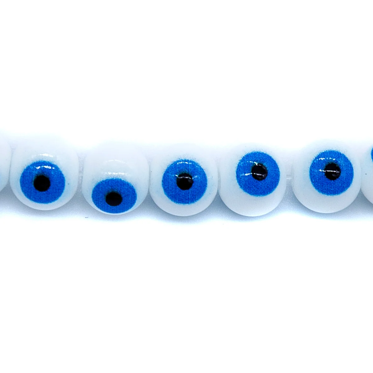 EY113: Glass Evil Eye White and Aqua 8mm 14 inch St