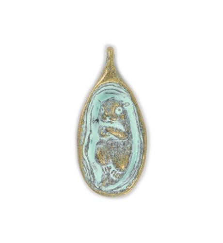 GG058-253: Green Girl Floating Otter 16x34mm Brass Turq