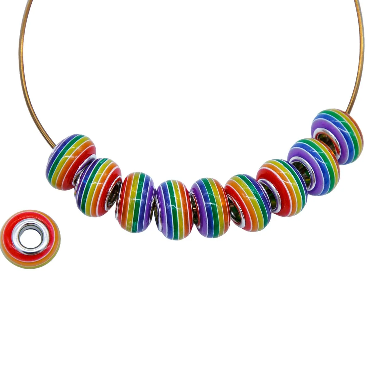 LH100-DR:  Large Hole Bead  -  Dark Rainbow 8x12mm