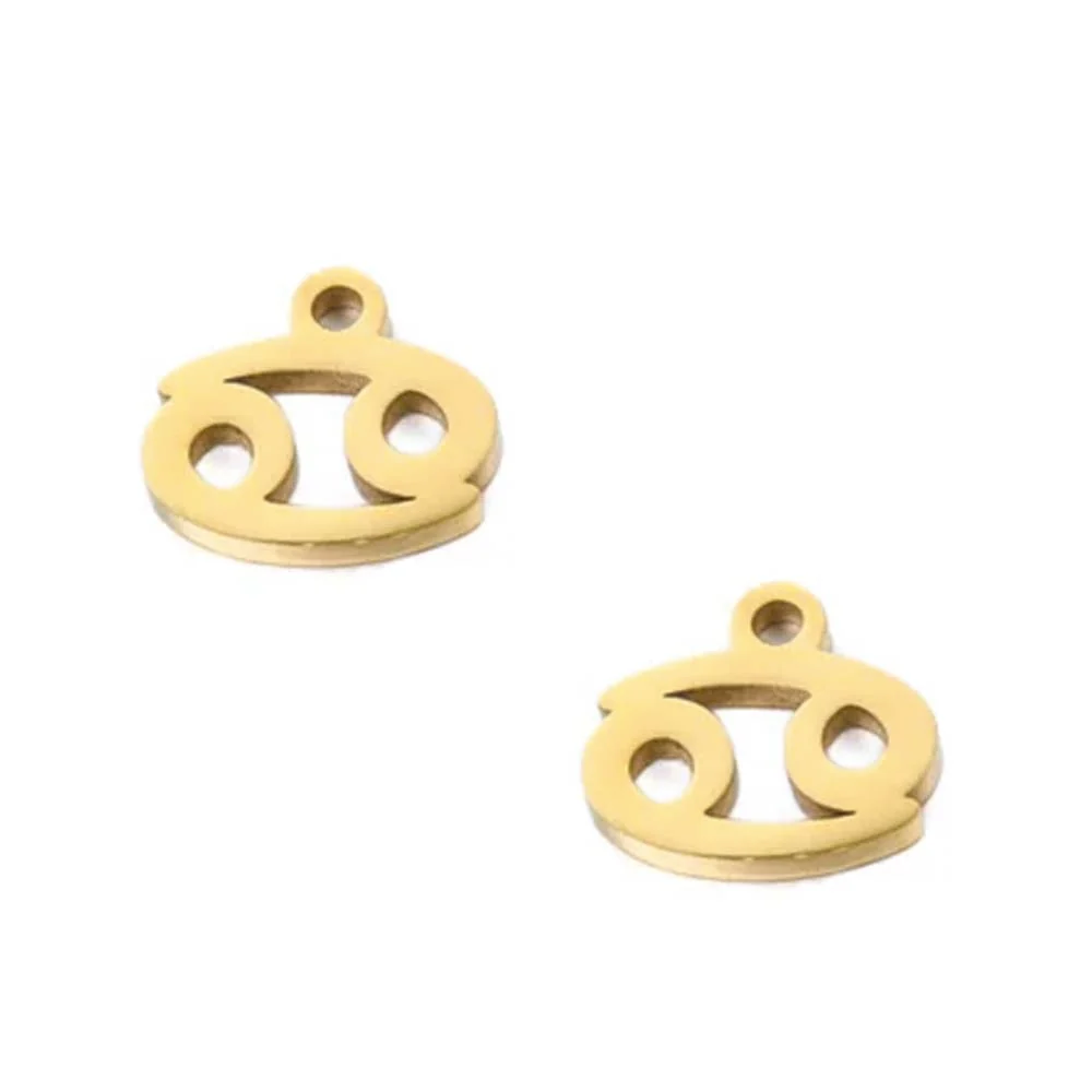 SNC10-SNG4: Stainless Steel Zodiac Charm - Cancer - Gold - 9.5mm - 2PPK